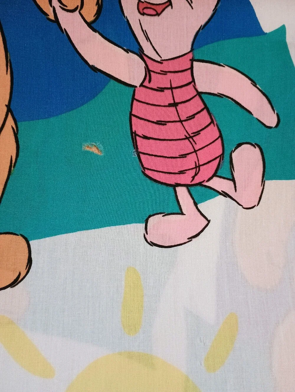 VTG Winnie the Pooh & Piglet Friends Holding Hands Twin Flat Bed Sheet